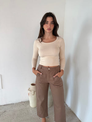 Cropped Barrel Jeans Taupe
