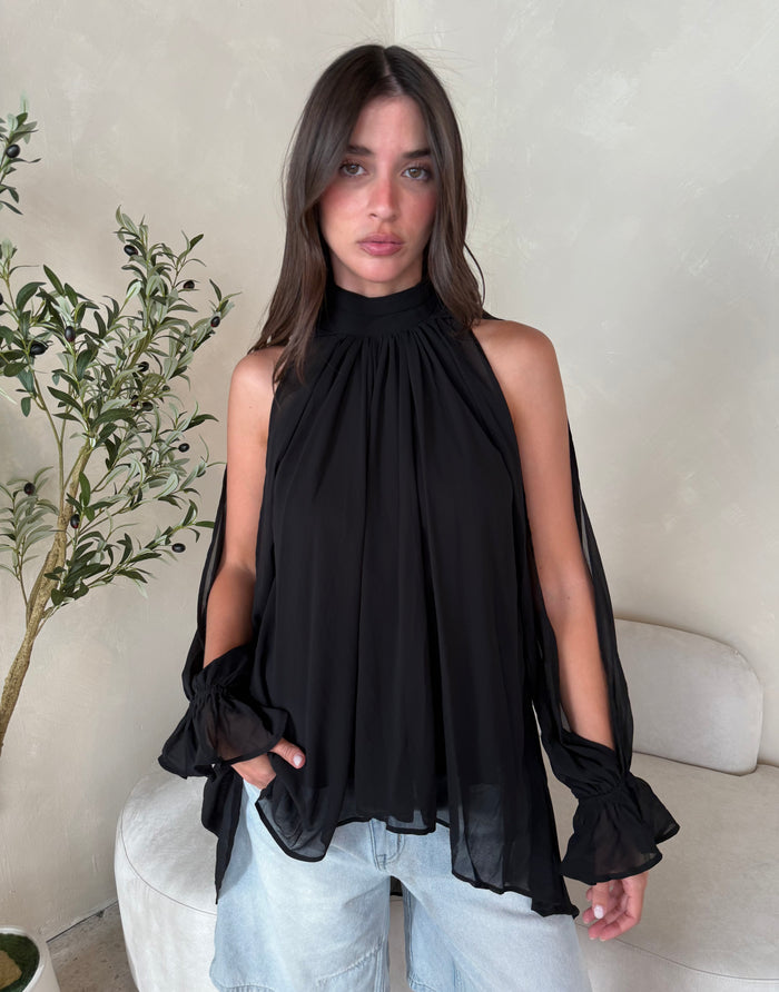 Black Chiffon Hi Low Top