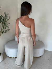 Cream Blue Stripe Top & Pant Set