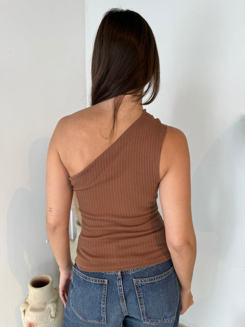 Ribbed One Shoulder Top