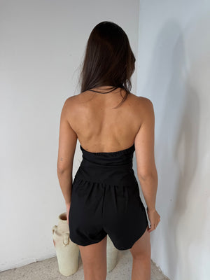 Black Halter Vest Top & Short Set