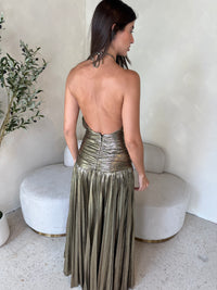 Gold Lurex Pleated Maxi Dress