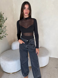 Black Wash Mid Rise Denim Pants