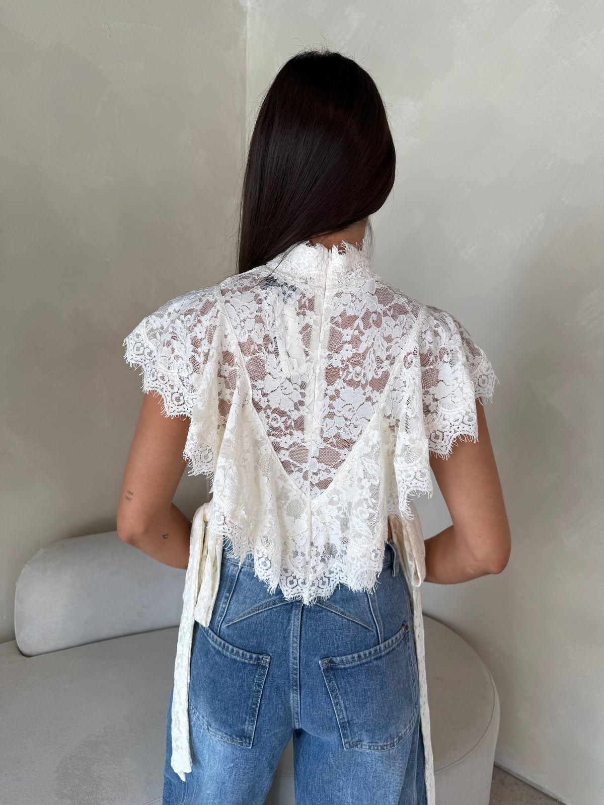 High Neck Ruffle Lace Top