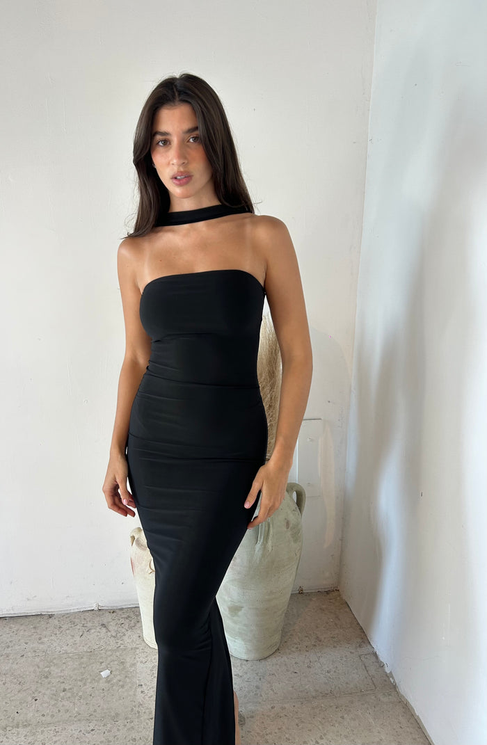 Black Strapless Dress with Halter Strap