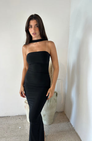 Black Strapless Dress with Halter Strap