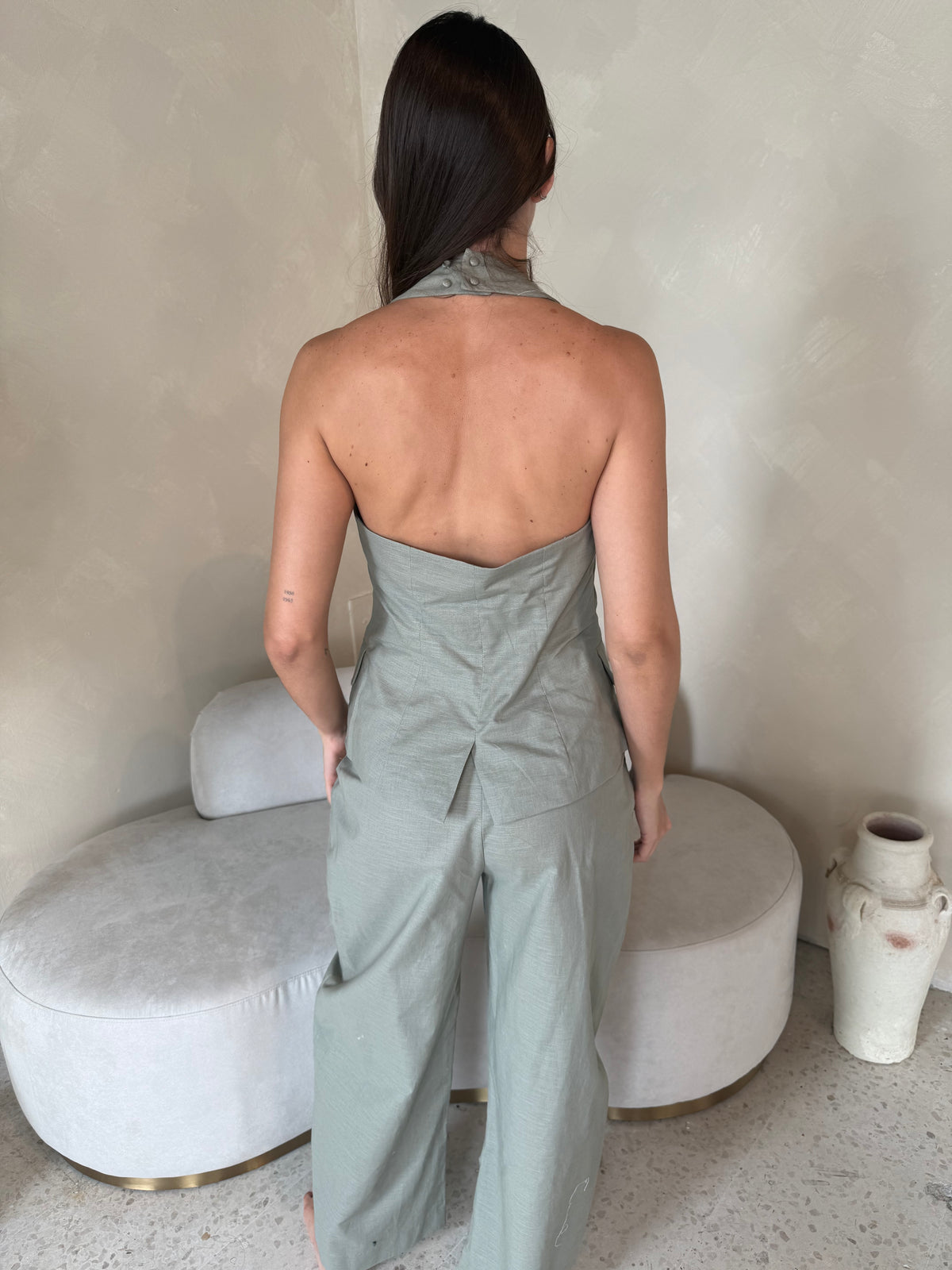 Olive Square Neck Vest & Pant Set