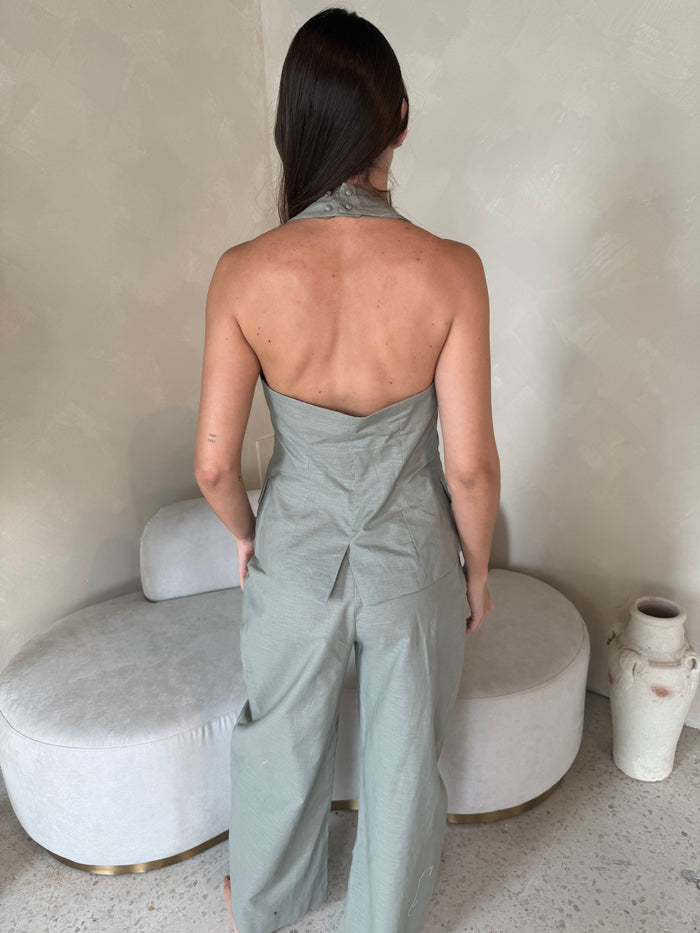 Olive Square Neck Vest & Pant Set