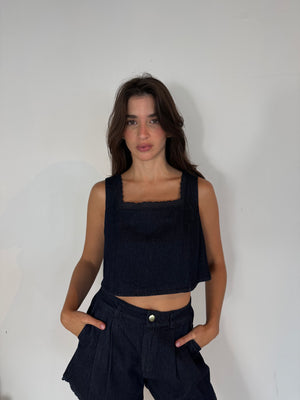 Denim Trim Crop Top & Short Set