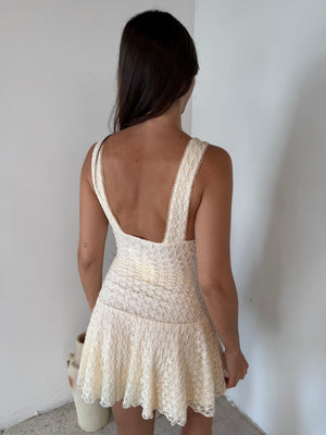 Cream Textured Mini Dress
