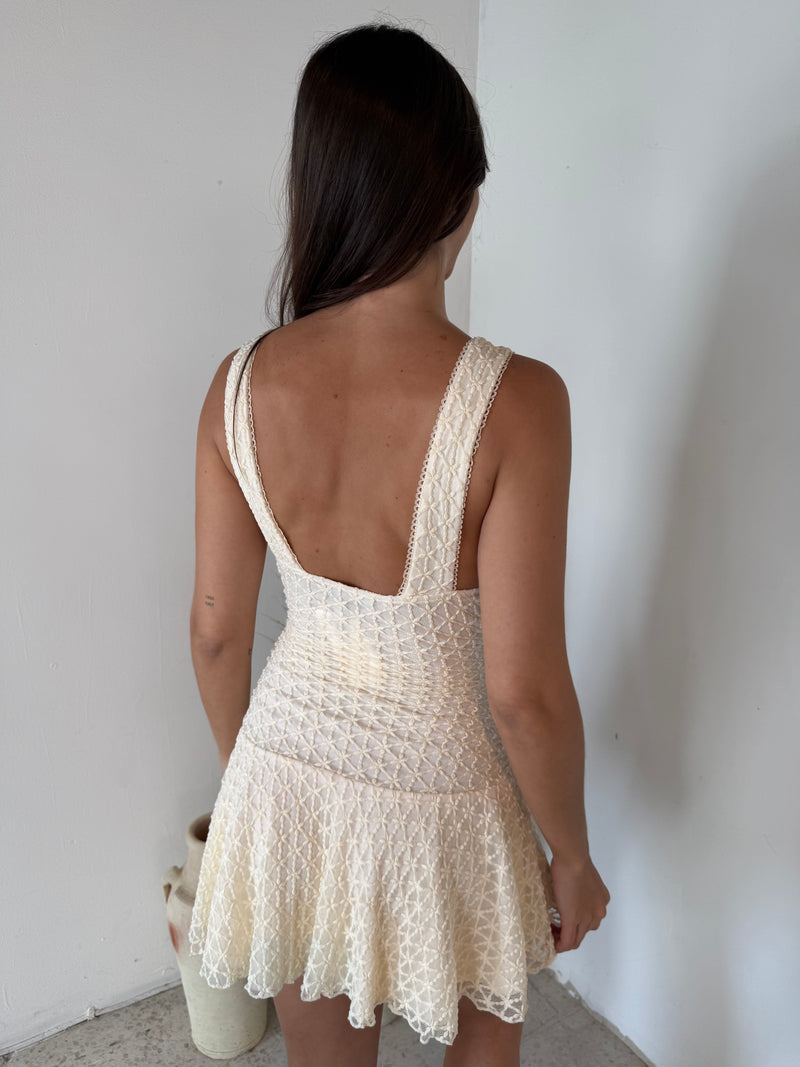 Cream Textured Mini Dress