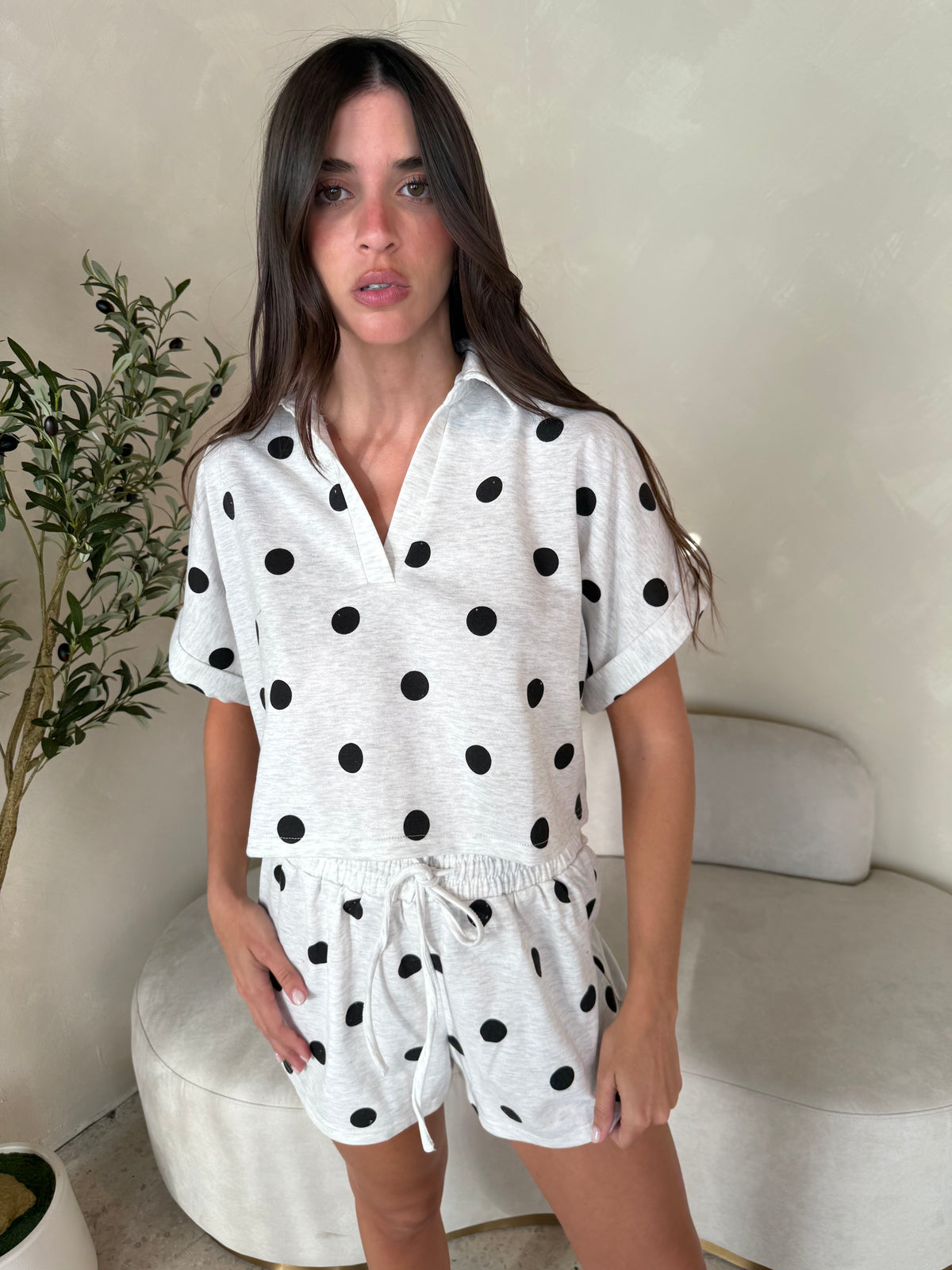 Polka Grey SS Top & Short Set