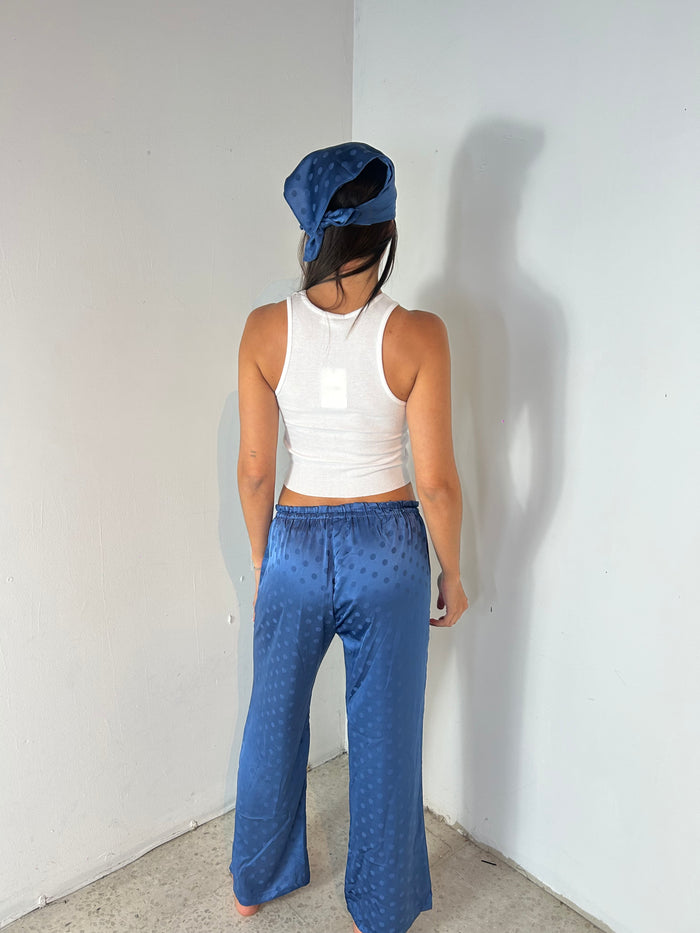 Blue Polka Satin Pants