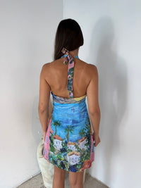 Blue Printed Mini Dress