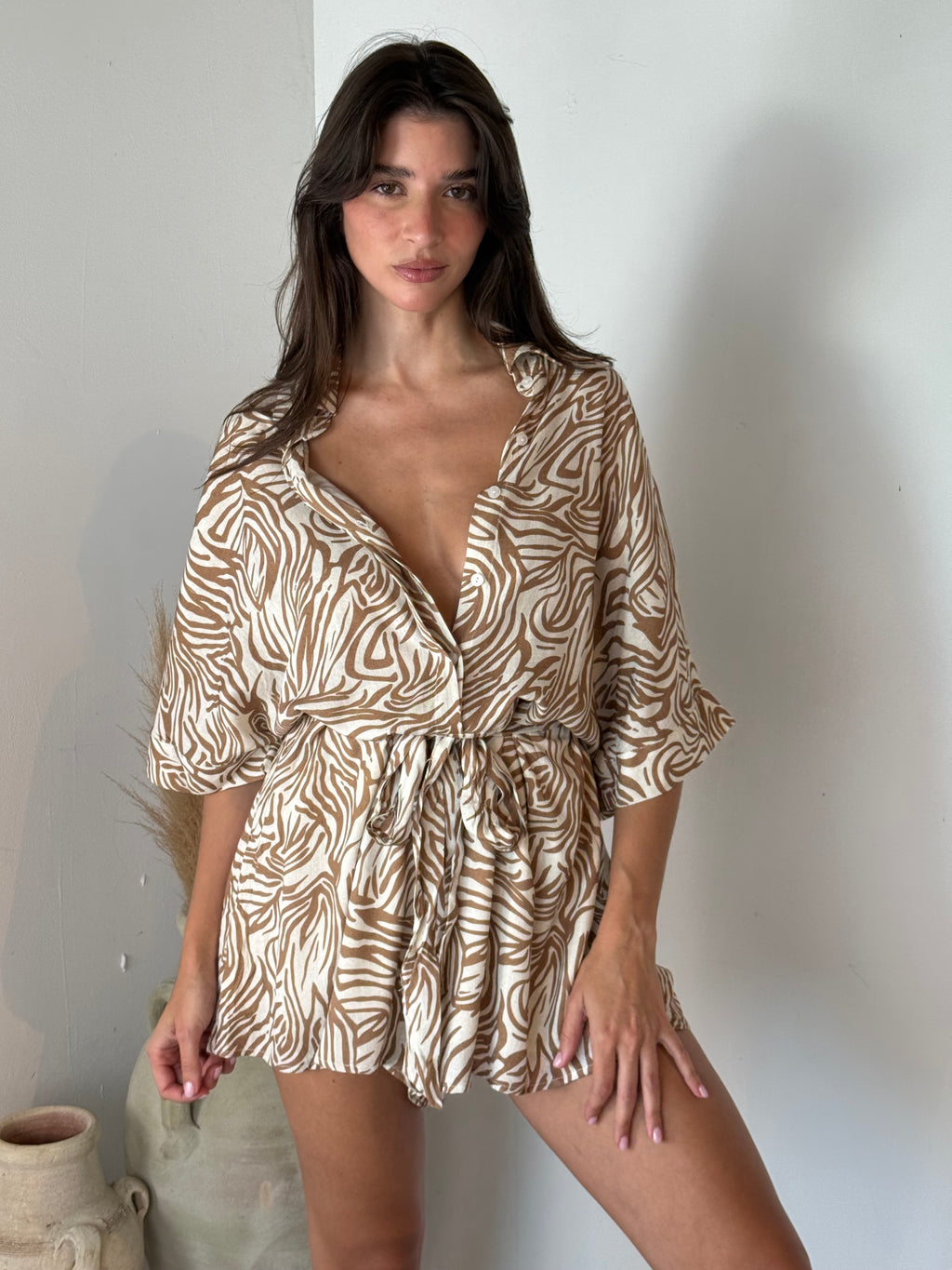 Taupe Printed Romper