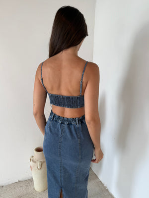 Denim Cut Out Midi Dress