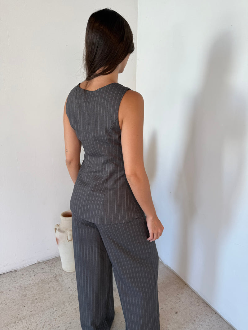 Grey Stripe Top & Pant Set