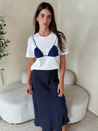 Navy Linen Midi Skirt