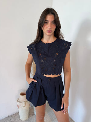 Embroidered Scallop Top & Short Set