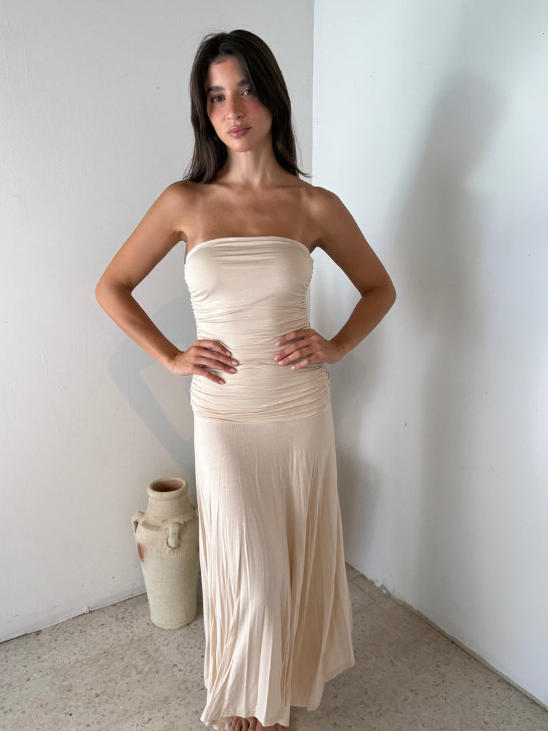 Strapless Ruched Maxi Dress