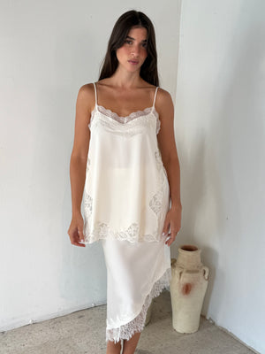 Asymmetrical Satin Lace Skirt