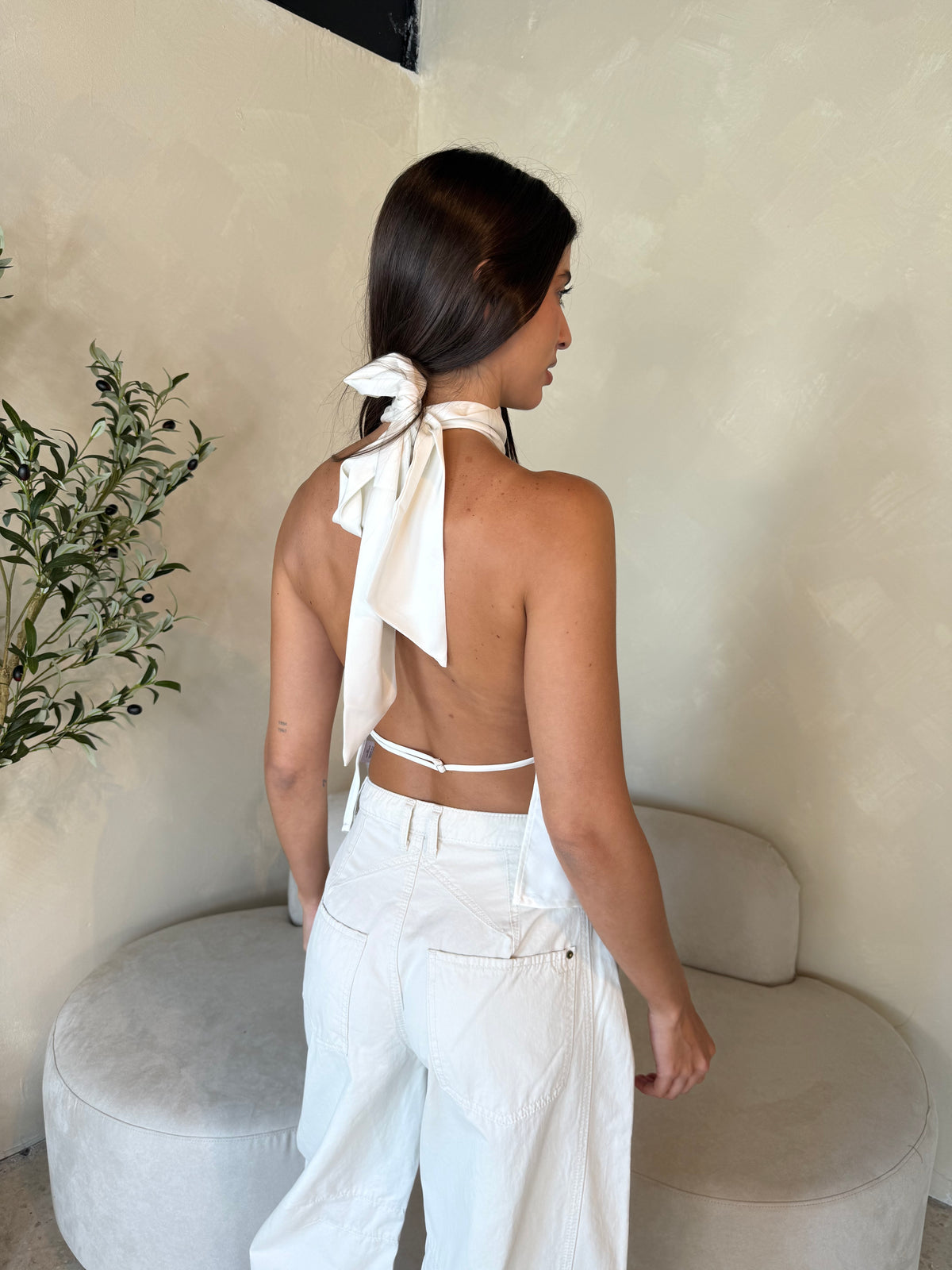 Hi Neck Open Back Top