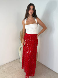 Red Sequins Maxi Skirt