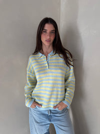 LS Stripe Button Sweater