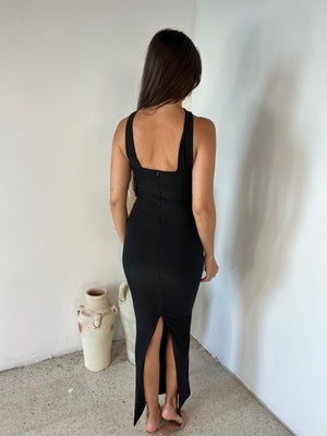 Black Strapless Dress with Halter Strap