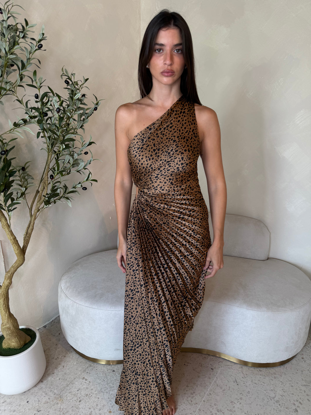 Satin Pleated Draped Dress