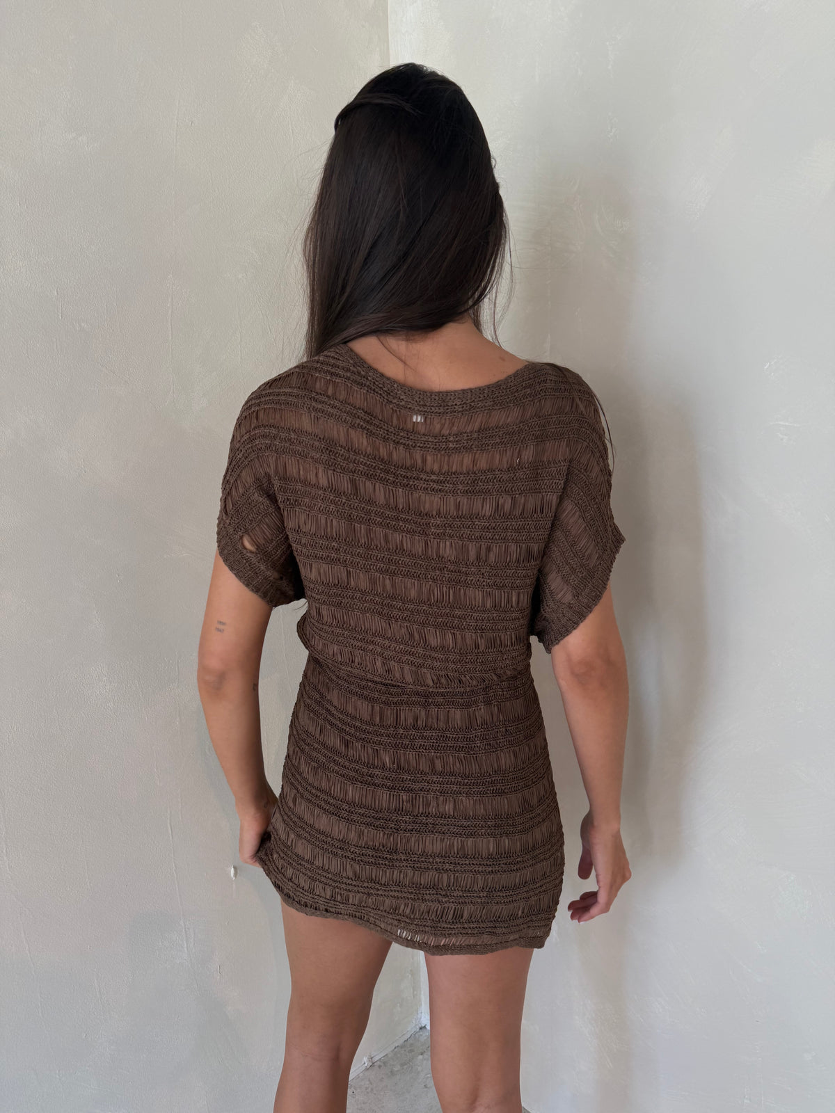 Brown Knit Cover Up Dress