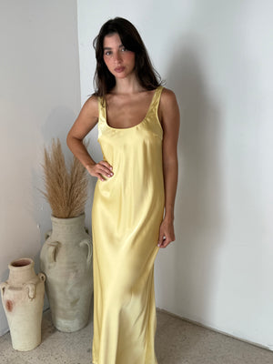 Lemon Satin Slip Dress