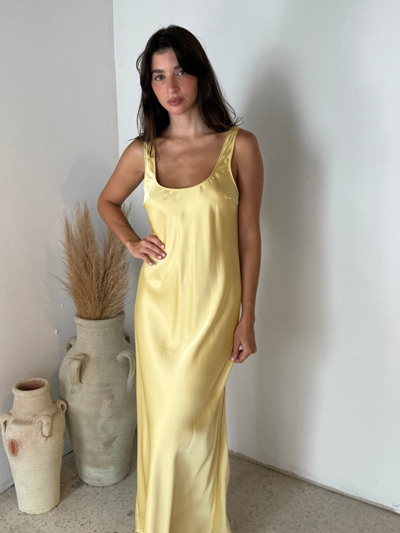 Lemon Satin Slip Dress