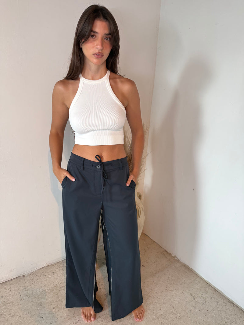 Navy Zipper Trousers