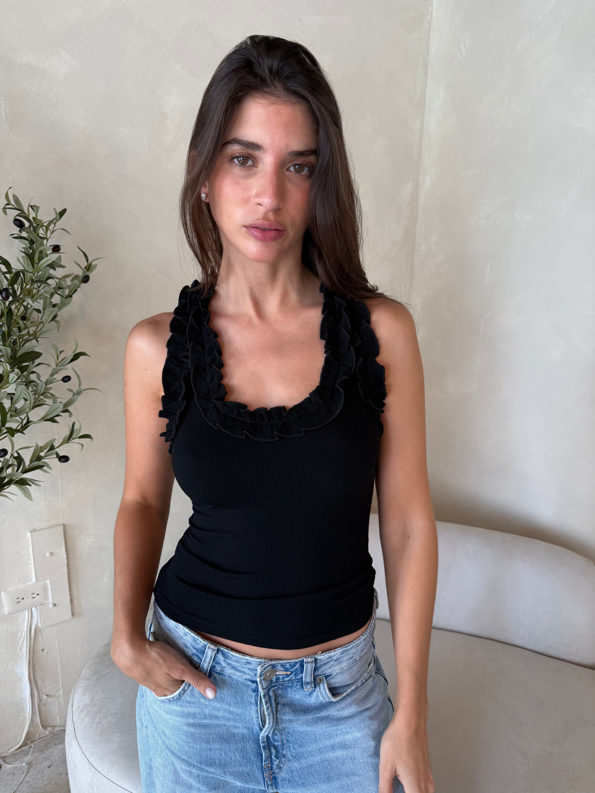 Black Ruffle Tank
