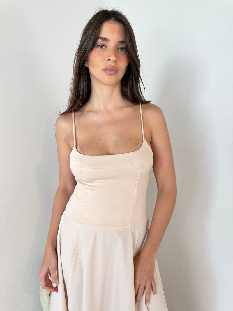 Mixed Fabric Cami Maxi Dress
