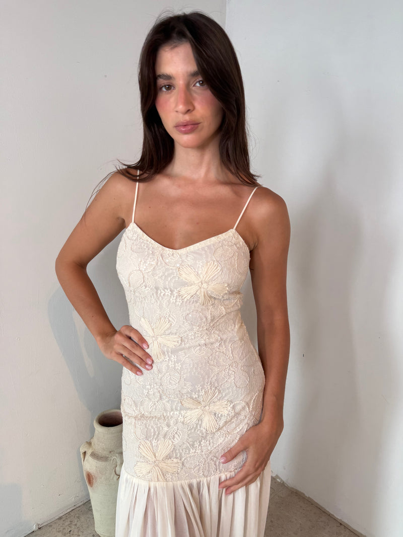 Floral Applique Contrast Dress
