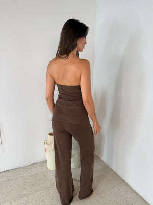 Strapless Brown Top & Pant Set