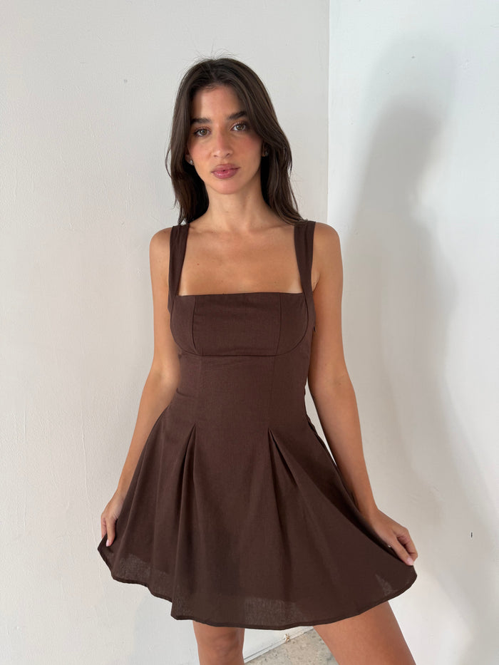 Choco Linen Mini Dress
