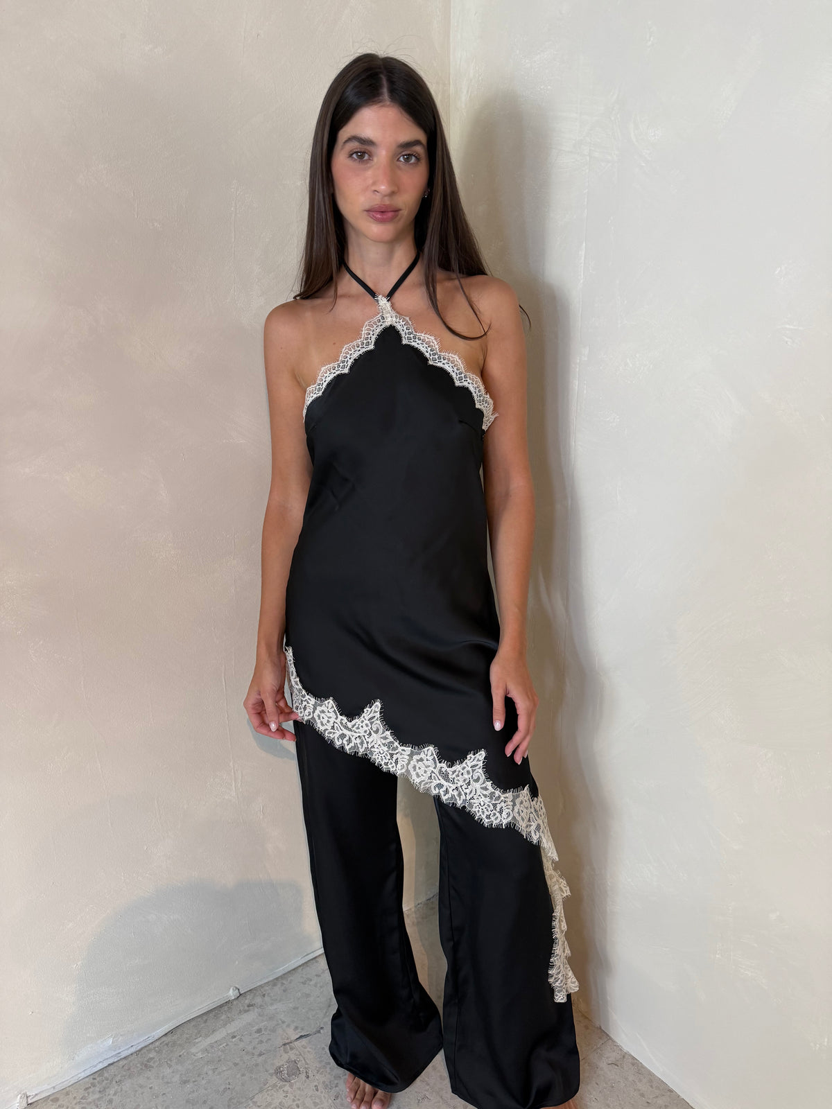 Satin Lace Halter Jumpsuit