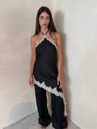 Satin Lace Halter Jumpsuit