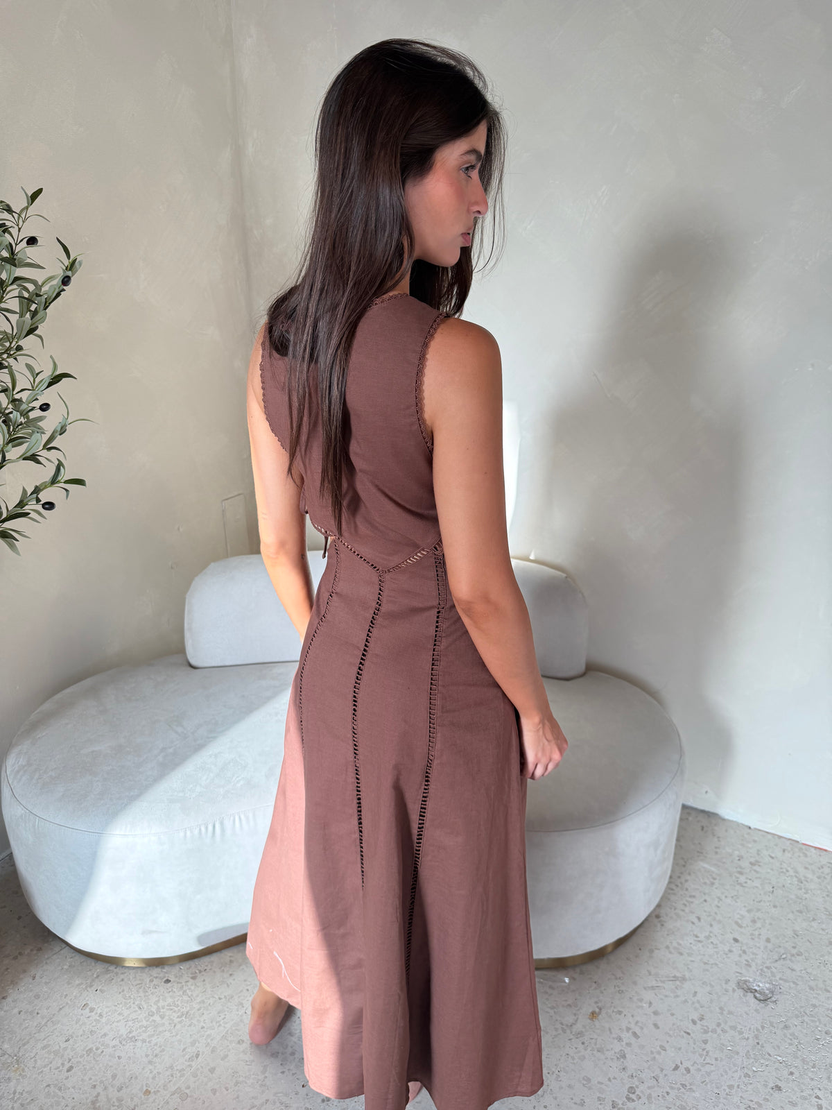 Cocoa Trim Maxi Dress