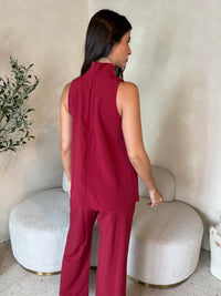 High Sleeveless Top And Straight Leg Pants Set