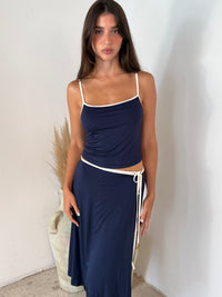 Back Tie Strap Crop Top & Wrap Midi Skirt Set