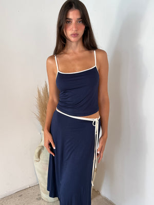 Back Tie Strap Crop Top & Wrap Midi Skirt Set