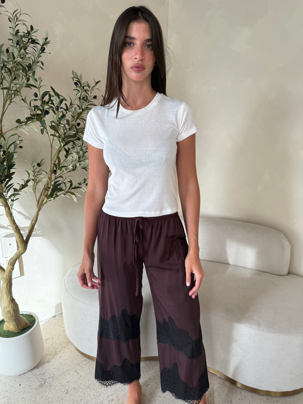 Plum Lace Trim Pants