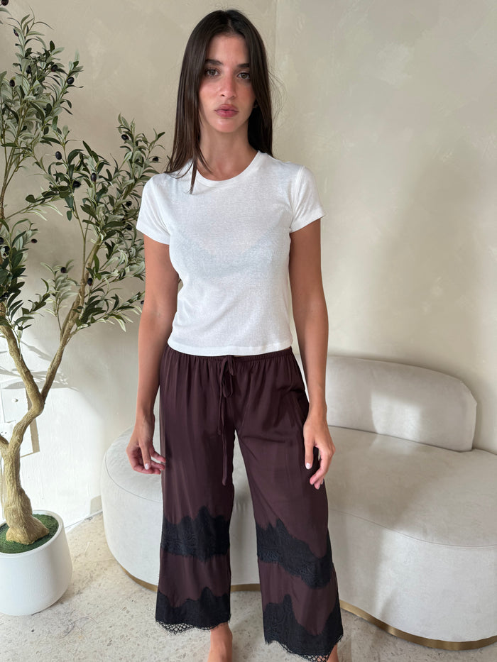 Plum Lace Trim Pants