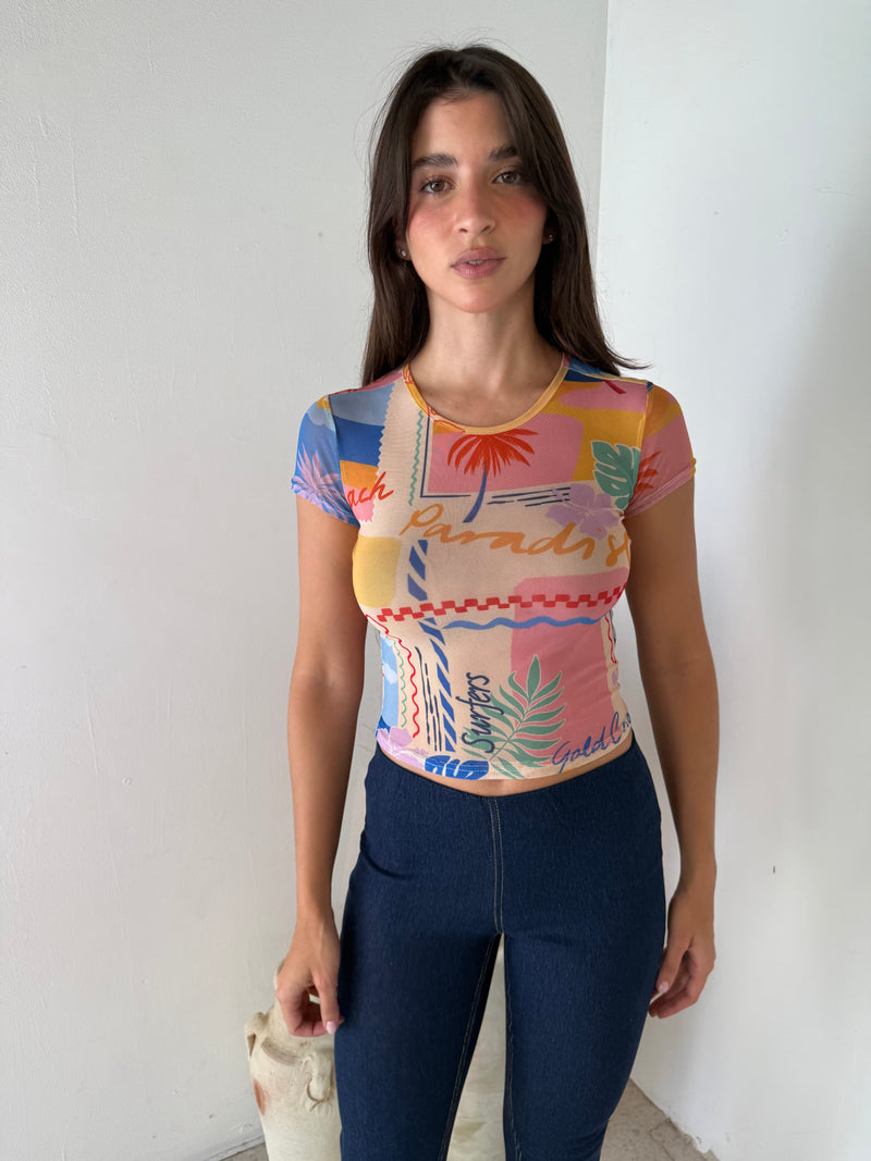 Beach Print Mesh Tee