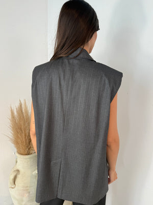 Pinstriped Collar Oversized Vest