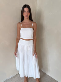 White Smocked Top & Skirt Set